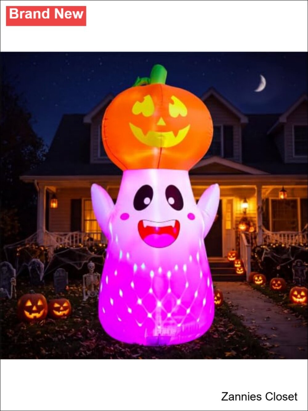 👻 5FT Halloween Inflatable Ghost Pumpkin Colorful Flashing Lights Yard Decor